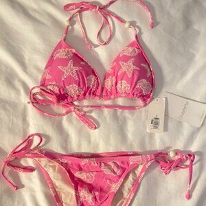Onda de Mar, Triangle Pink Beaded Bikini Size M - Never used with tag